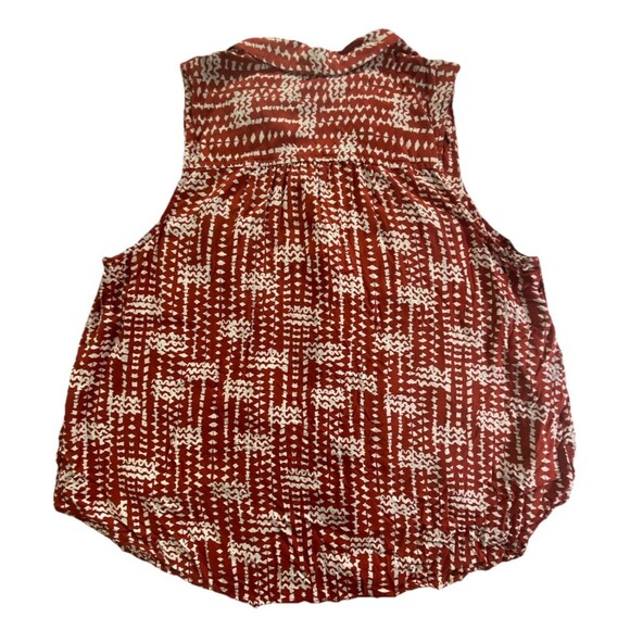 Caffe Marrakesh Boho Button-Up Top Sz Large Lace Detail Pockets Rust/White EUC - Picture 5 of 7